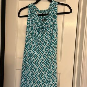 Tart teal and white cowl neck dress